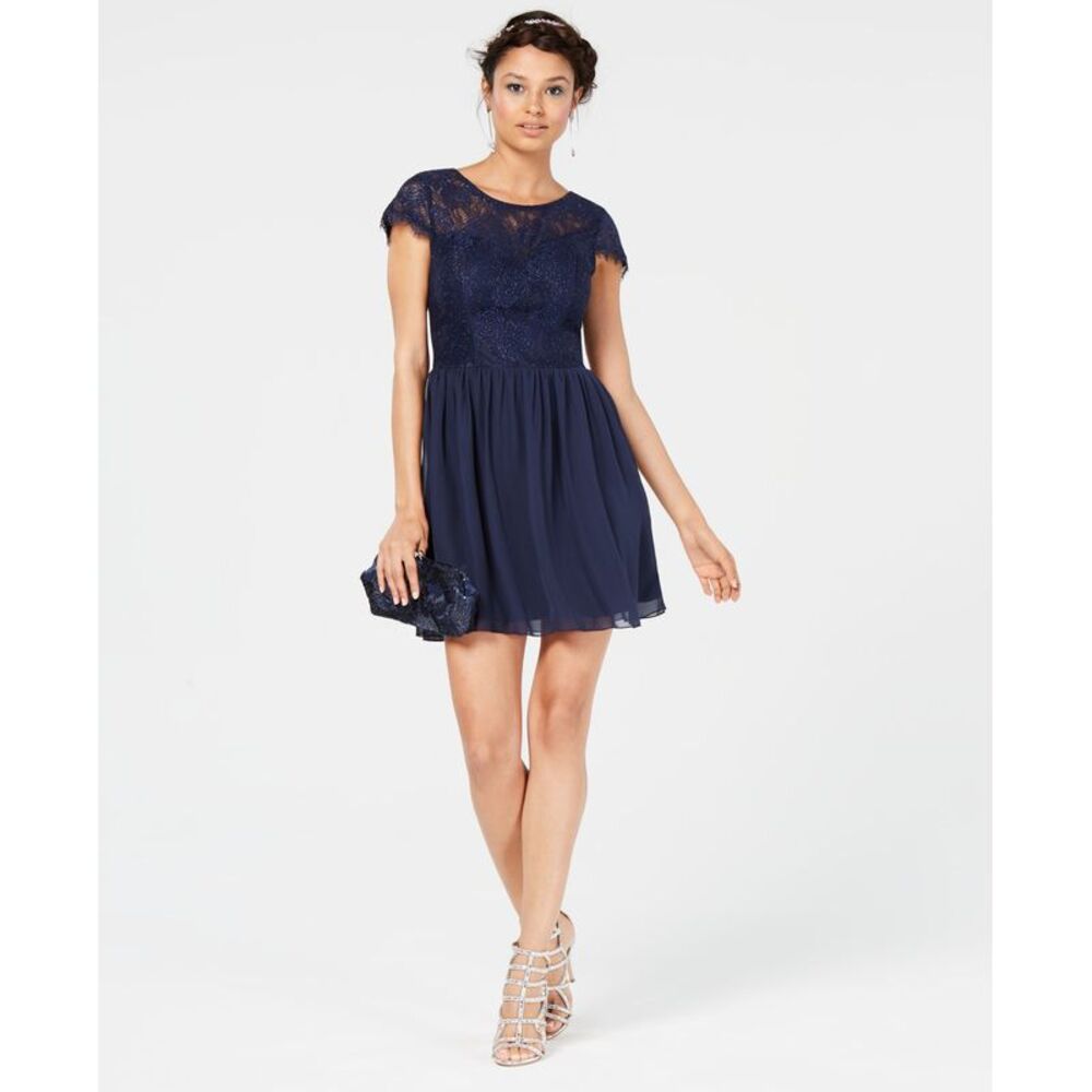 Speechless Juniors Sparkle Lace Contrast Dress